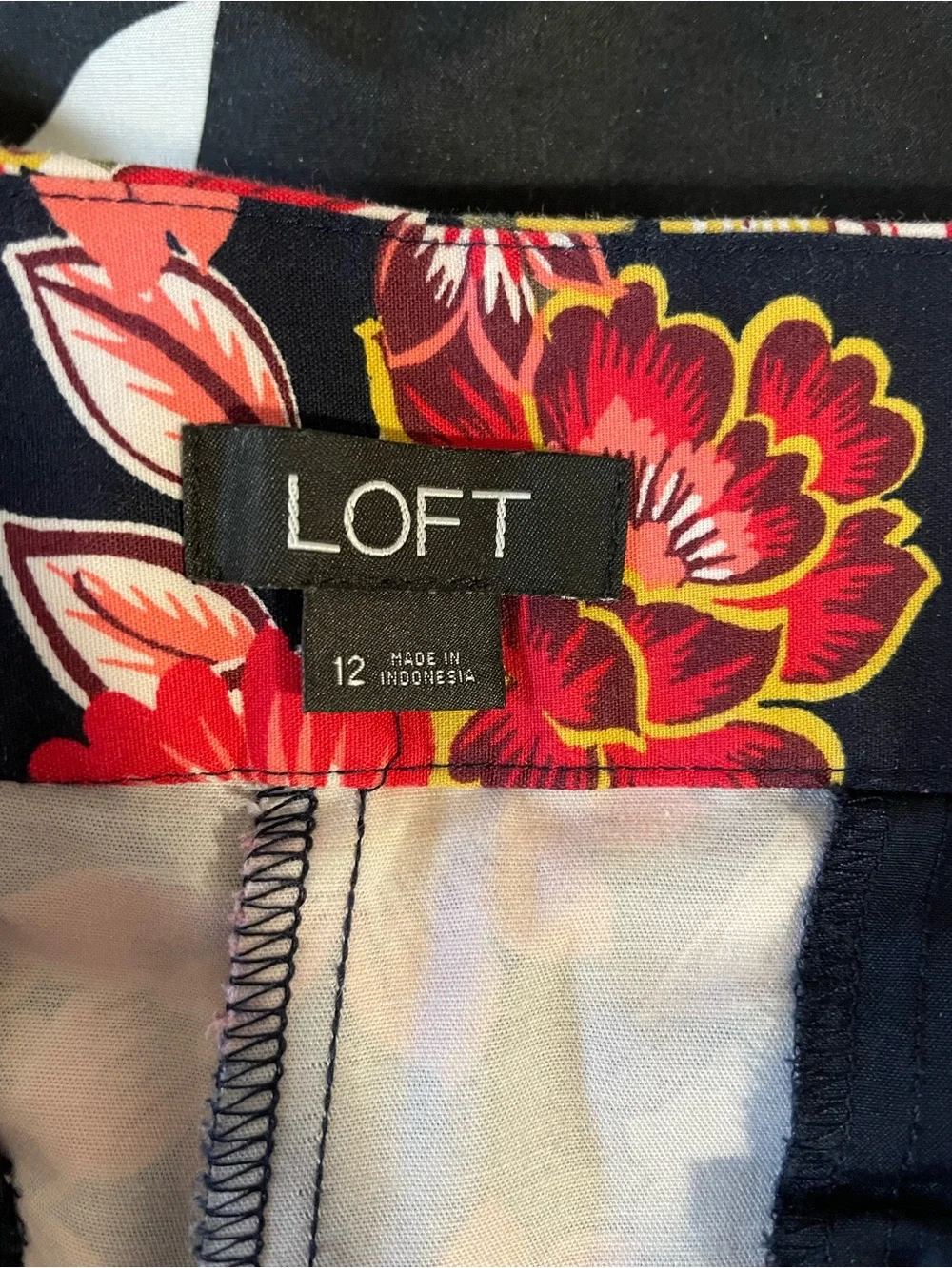 LOFT Black Floral Mini Skirt with Red & Yellow Blooms